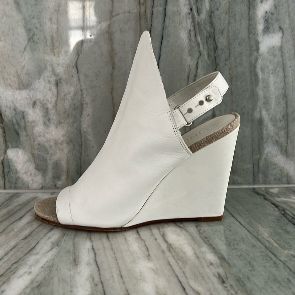Vince white calfskin sandals/booties.